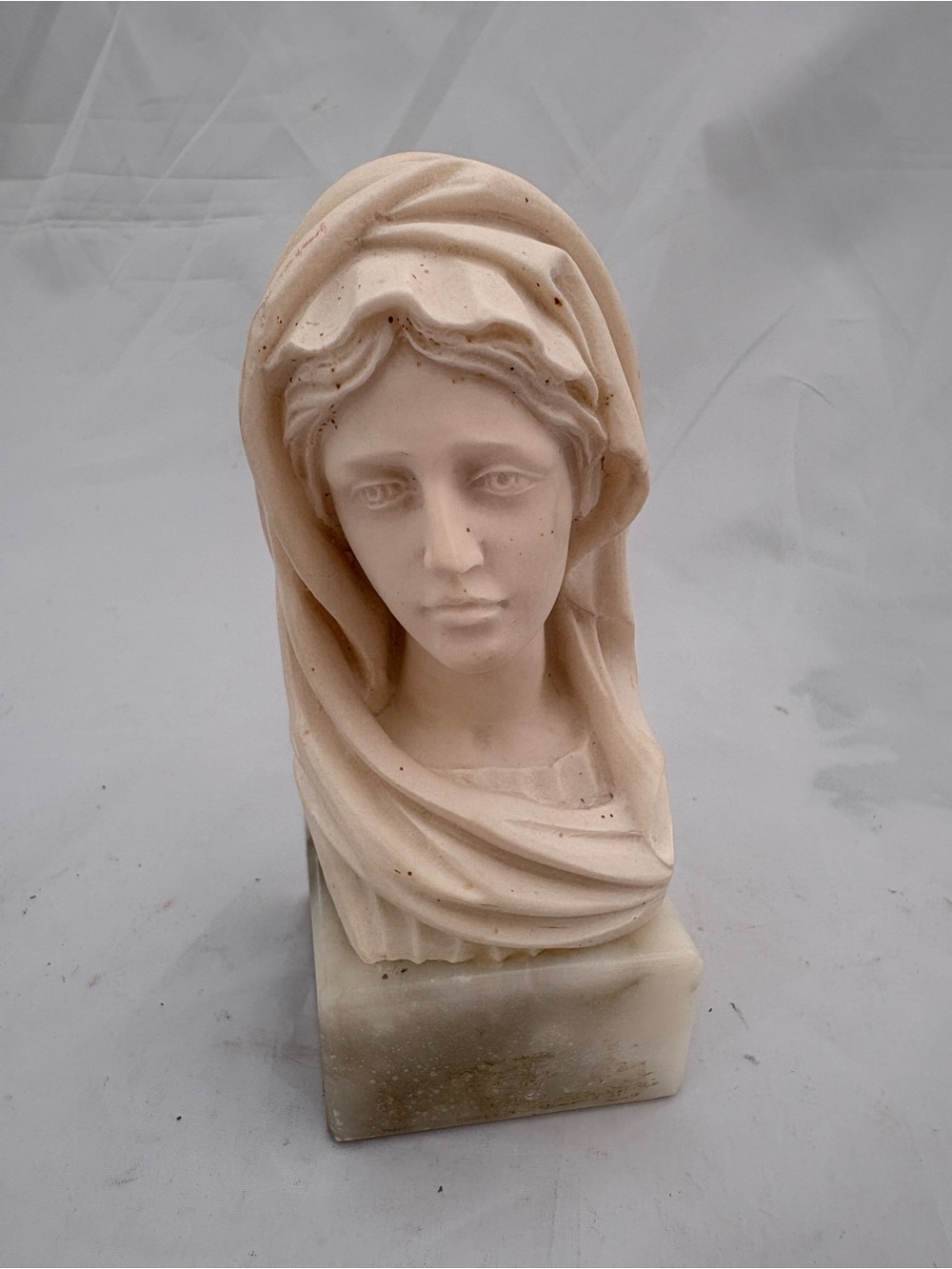 Cream Marble-Look Draped Female Bust Sculpture - Home Accent